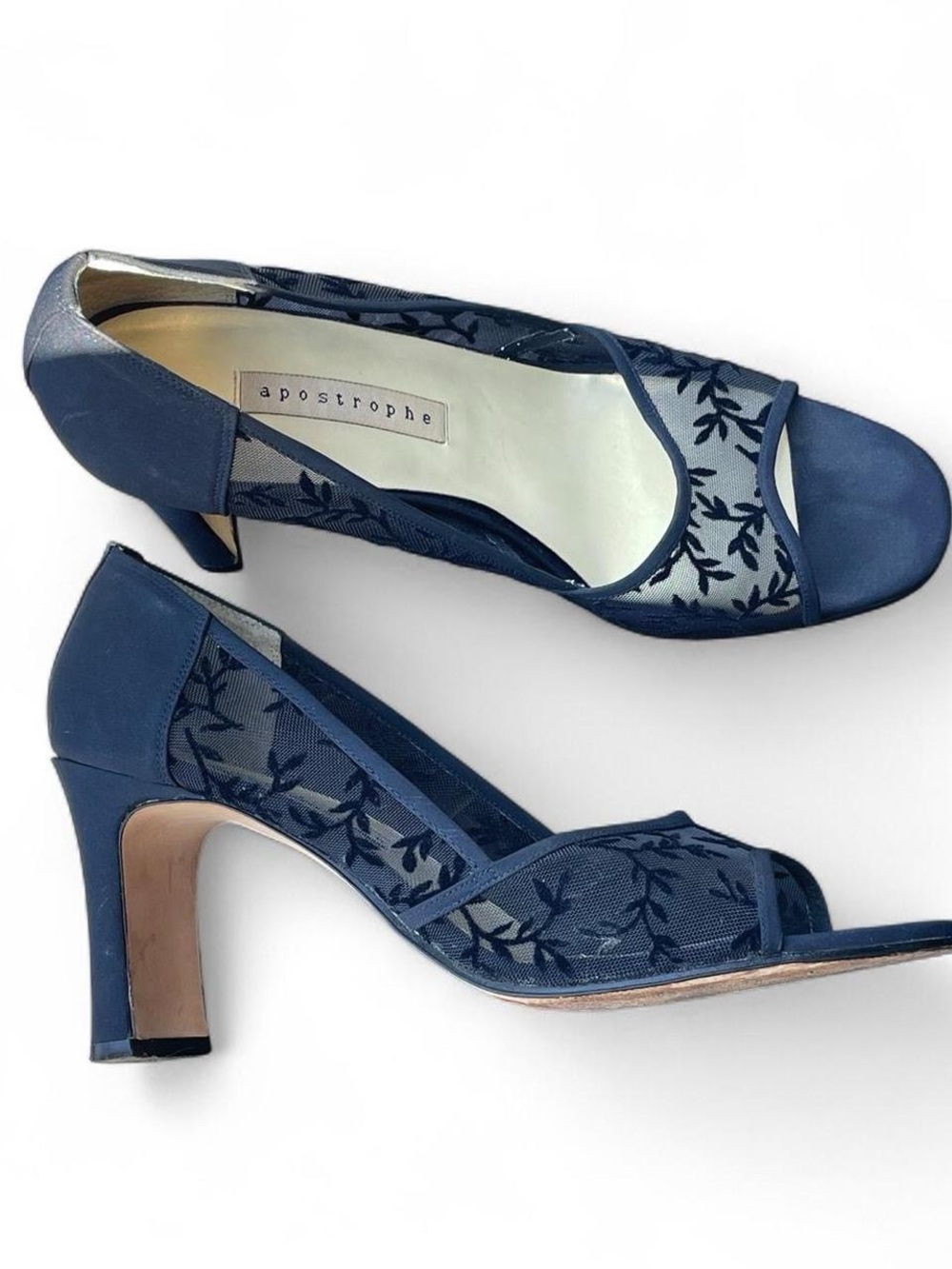 Apostrophe Navy Floral Mesh Peep-Toe Heels